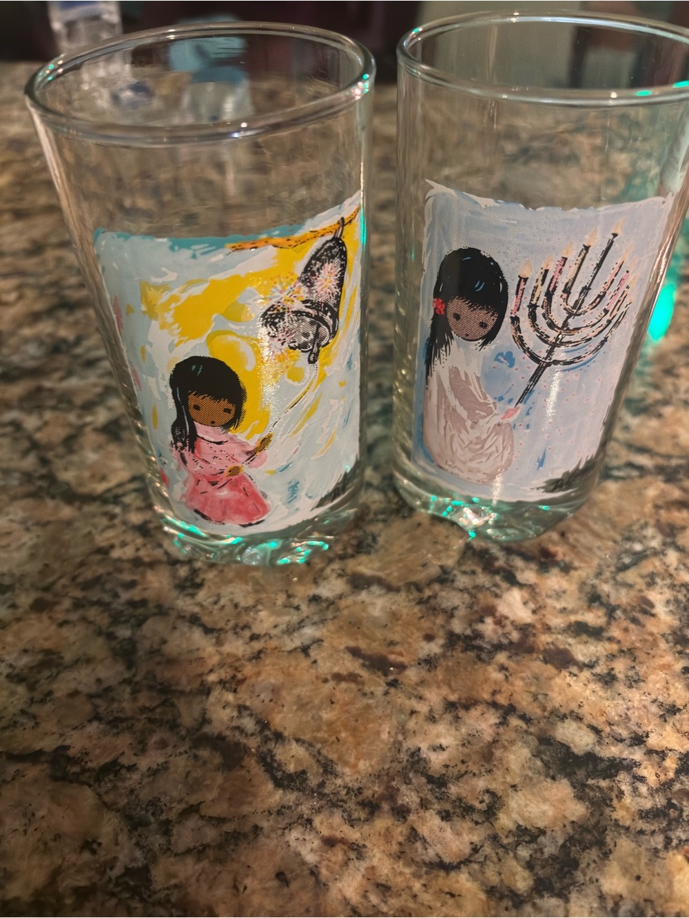 Hand-Painted Glass Art Tumblers — Pink and Blue Girl Motifs